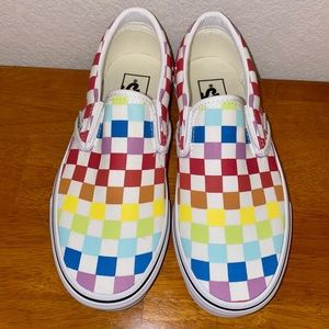 Vans Rainbow Checkered Slip On Shoes